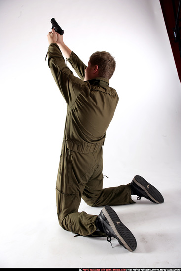 Man Young Average White Fighting with gun Kneeling poses Army