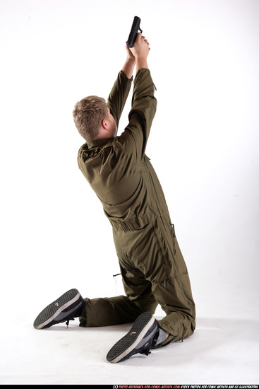 Man Young Average White Fighting with gun Kneeling poses Army