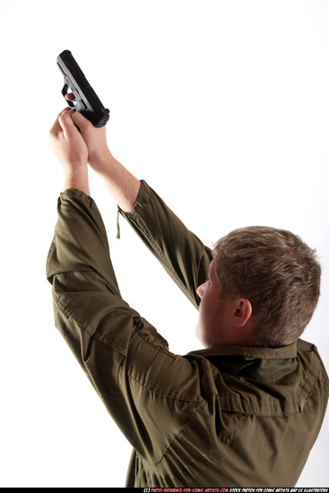 Man Young Average White Fighting with gun Kneeling poses Army