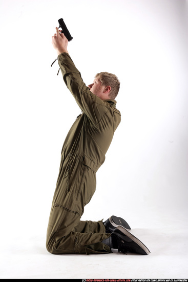 Man Young Average White Fighting with gun Kneeling poses Army