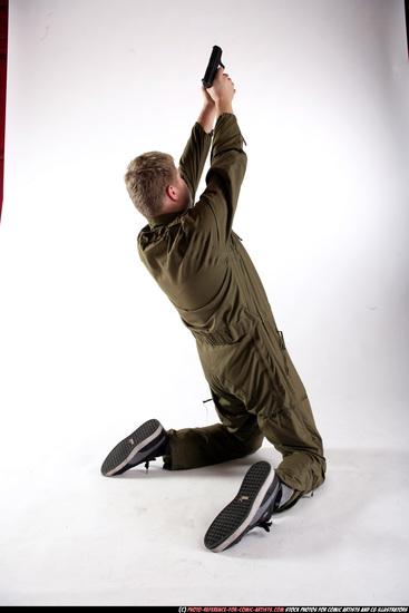 Man Young Average White Fighting with gun Kneeling poses Army