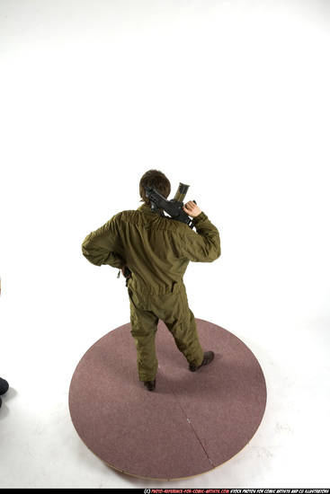 Man Adult Athletic White Fighting with submachine gun Standing poses Army