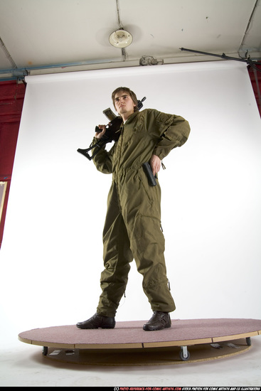 Man Adult Athletic White Fighting with submachine gun Standing poses Army