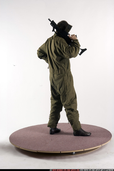 Man Adult Athletic White Fighting with submachine gun Standing poses Army