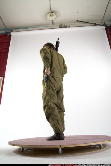 Man Adult Athletic White Fighting with submachine gun Standing poses Army