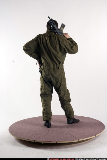 Man Adult Athletic White Fighting with submachine gun Standing poses Army