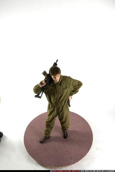 Man Adult Athletic White Fighting with submachine gun Standing poses Army