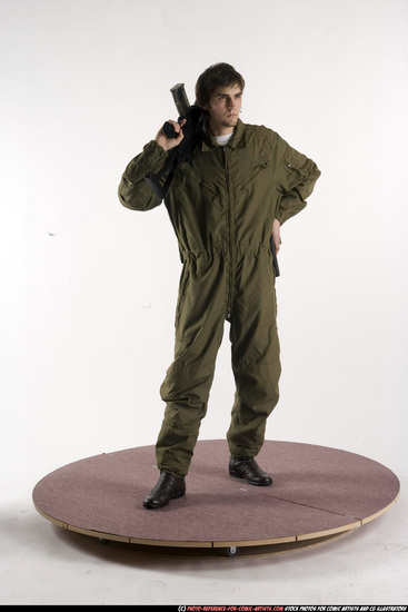 Man Adult Athletic White Fighting with submachine gun Standing poses Army