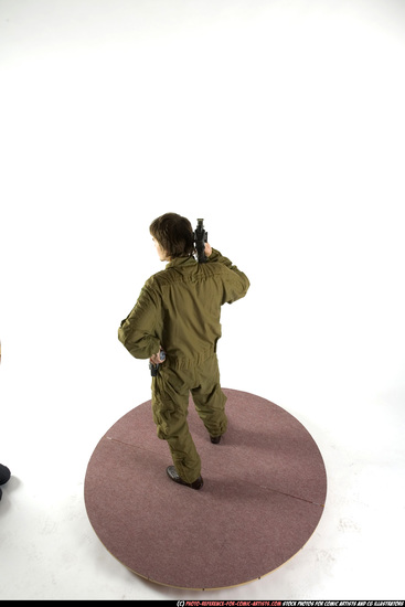 Man Adult Athletic White Fighting with submachine gun Standing poses Army