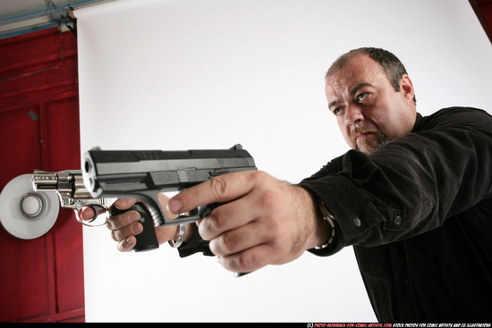 Man Old Chubby White Fighting with gun Standing poses Casual