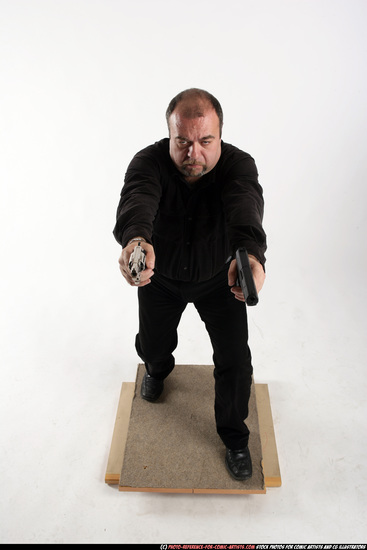 Man Old Chubby White Fighting with gun Standing poses Casual