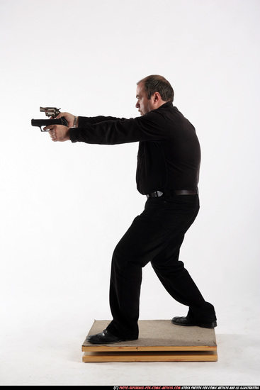 Man Old Chubby White Fighting with gun Standing poses Casual