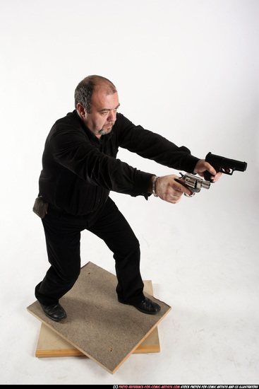 Man Old Chubby White Fighting with gun Standing poses Casual