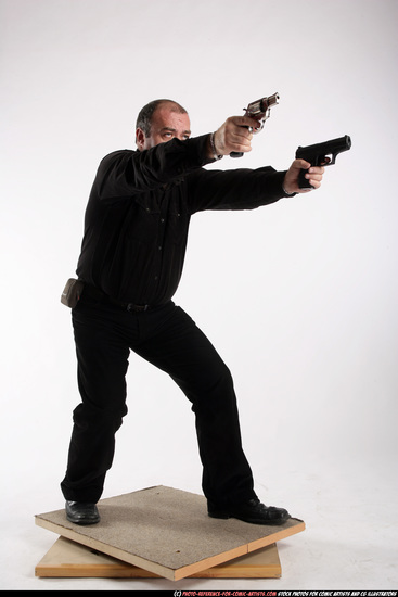 Man Old Chubby White Fighting with gun Standing poses Casual