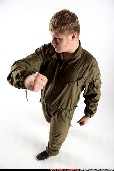 Man Young Average White Fist fight Standing poses Army