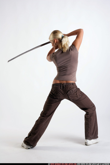 Woman Young Athletic White Fighting with sword Standing poses Sportswear