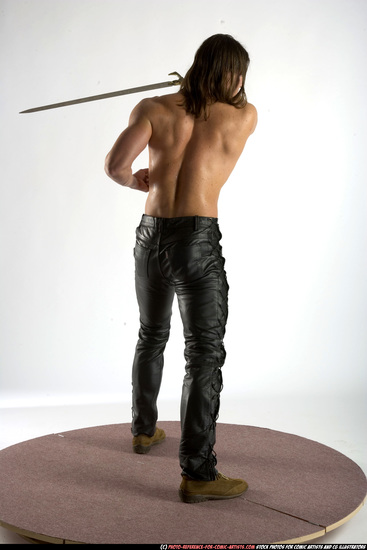 Man Adult Muscular White Fighting with sword Standing poses Pants