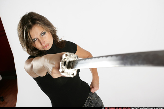 Woman Adult Average White Fighting with sword Standing poses Casual