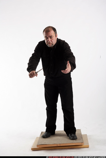 Man Old Chubby White Fighting with knife Standing poses Casual