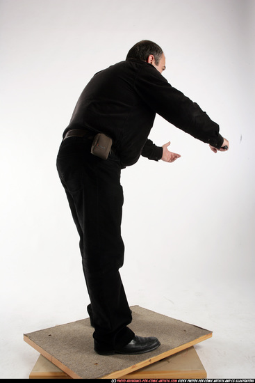 Man Old Chubby White Fighting with knife Standing poses Casual