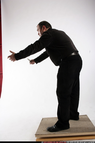 Man Old Chubby White Fighting with knife Standing poses Casual