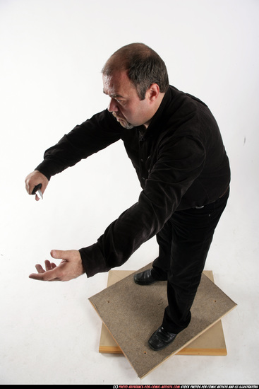 Man Old Chubby White Fighting with knife Standing poses Casual