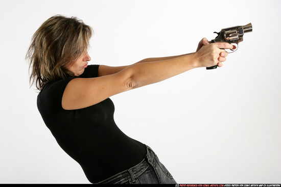 Woman Adult Average White Fighting with gun Standing poses Casual