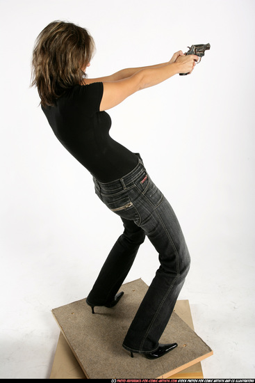 Woman Adult Average White Fighting with gun Standing poses Casual