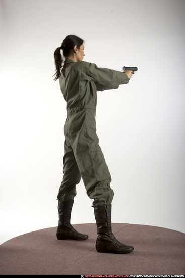 Woman Adult Athletic White Fighting with gun Standing poses Army