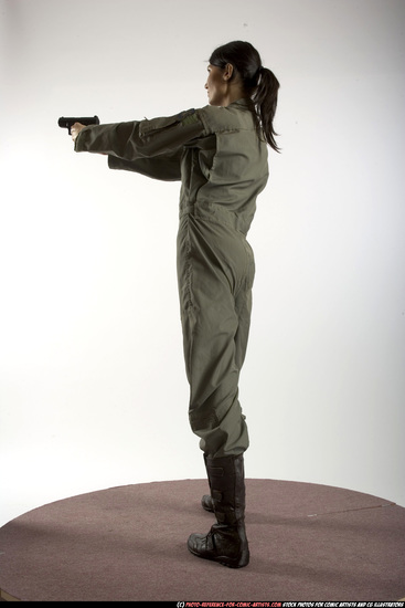 Woman Adult Athletic White Fighting with gun Standing poses Army