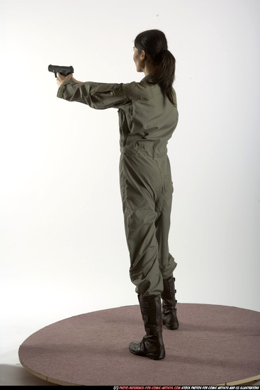 Woman Adult Athletic White Fighting with gun Standing poses Army