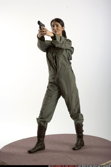 Woman Adult Athletic White Fighting with gun Standing poses Army