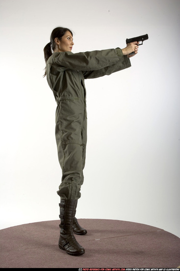 Woman Adult Athletic White Fighting with gun Standing poses Army