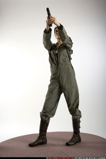 Woman Adult Athletic White Fighting with gun Standing poses Army