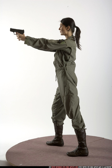 Woman Adult Athletic White Fighting with gun Standing poses Army