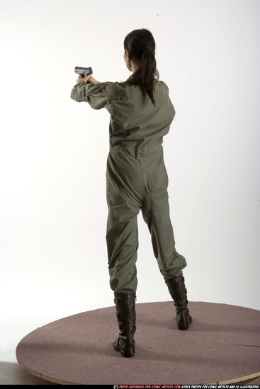 Woman Adult Athletic White Fighting with gun Standing poses Army