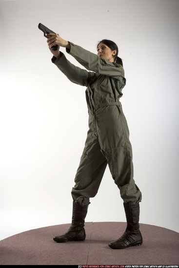 Woman Adult Athletic White Fighting with gun Standing poses Army