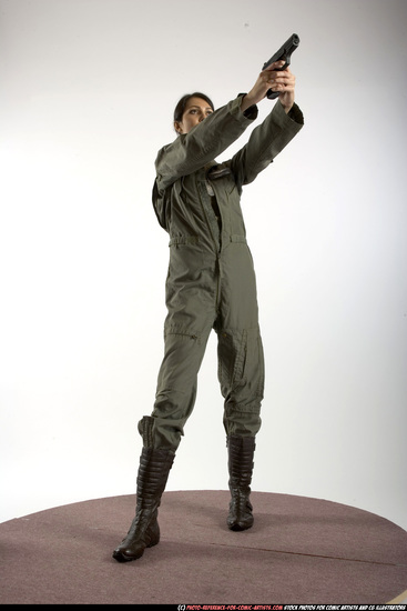 Woman Adult Athletic White Fighting with gun Standing poses Army