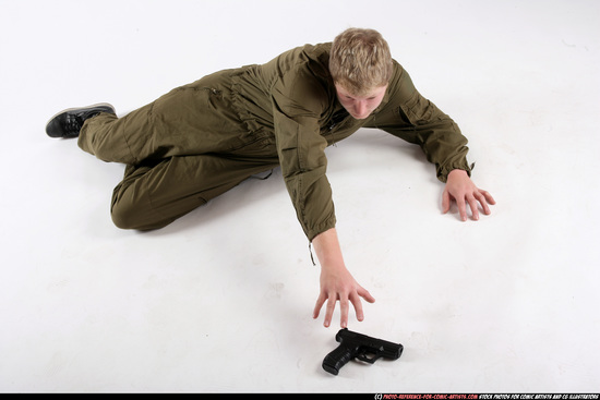 Man Young Average White Martial art Laying poses Army