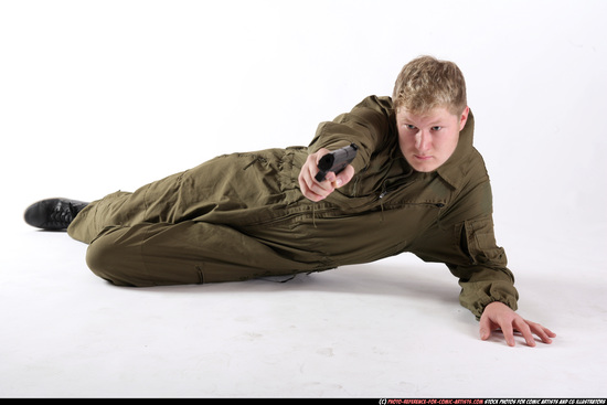 Man Young Average White Martial art Laying poses Army