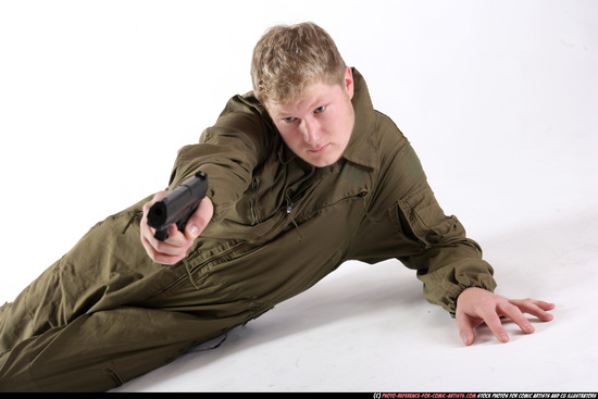 Man Young Average White Martial art Laying poses Army