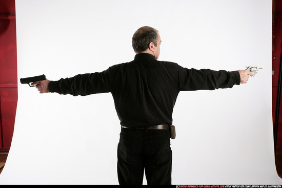 Old Chubby White Fighting with gun Standing poses Casual Men