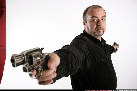 Old Chubby White Fighting with gun Standing poses Casual Men