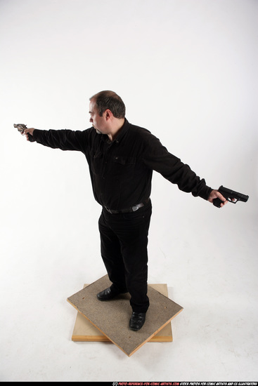 Old Chubby White Fighting with gun Standing poses Casual Men