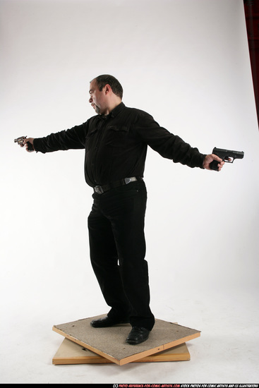 Old Chubby White Fighting with gun Standing poses Casual Men