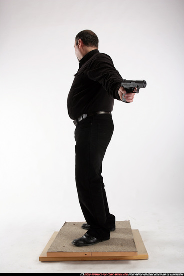 Old Chubby White Fighting with gun Standing poses Casual Men