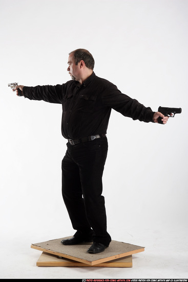 Old Chubby White Fighting with gun Standing poses Casual Men