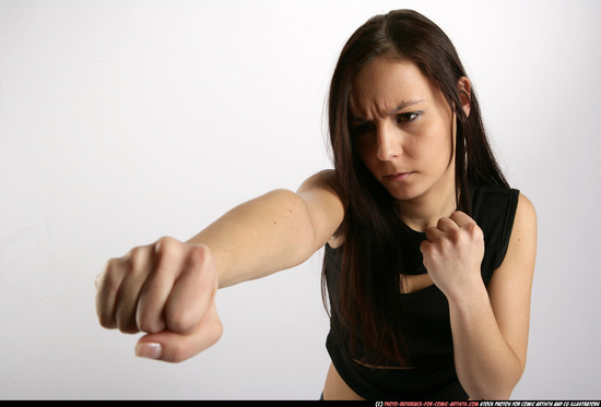 Woman Young Athletic White Fist fight Standing poses Sportswear