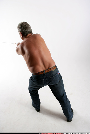 Man Old Chubby White Fighting with sword Standing poses Pants