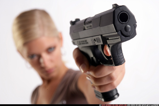 Woman Adult Athletic White Fighting with gun Detailed photos Sportswear